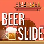 맥주잔과 양옆에 맥주병이 있는 선반이 배경으로 있는 바 내부의 일러스트