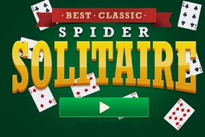녹색 배경에 카드와 함께 BEST CLASSIC SPIDER SOLITAIRE라는 글자와 재생 버튼이 있는 이미지