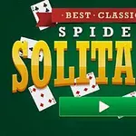 녹색 배경에 카드와 함께 BEST CLASSIC SPIDER SOLITAIRE라는 글자와 재생 버튼이 있는 이미지