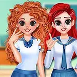 교복을 입고 있는 세 명의 애니메이션 스타일 여학생이 손으로 숫자를 표현하고 있는 모습