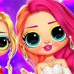 큰 눈과 화려한 메이크업을 한 두 명의 만화 스타일 소녀가 나란히 서 있는 모습