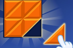 주황색 삼각형 조각과 맞춰진 정사각형 퍼즐 이미지