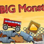 빨간색 버스가 차량 잔해 위를 달리는 장면과 BIG Monsters!