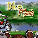 오토바이를 타고 바위를 넘는 라이더와 Bike Mania라는 텍스트 배경