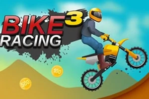 노란색 오토바이를 타고 점프하는 헬멧 쓴 라이더와 BIKE RACING 3라는 텍스트가 있는 이미지