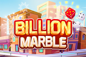 밝은 도시 배경 위에 두 개의 주사위와 Billion Marble라는 텍스트가 있는 이미지