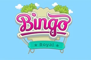 파란 하늘 배경에 분홍색 글씨로 Bingo가 쓰여 있으며, 아래에는 Royal이라는 글자가 적힌 초록색 리본이 있다