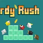 다양한 색상의 새 캐릭터들이 초록색 상자 주변에 모여 있는 장면