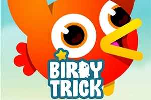 귀여운 만화 스타일의 빨간색 새와 그 아래의 BIRDY TRICK 텍스트