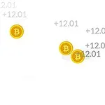 노란색 비트코인 아이콘과 숫자가 흰 배경 위에 흩어져 있습니다