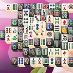 다양한 그림과 기호가 그려진 마작 타일이 꽃무늬 배경 위에 쌓여 있는 모습