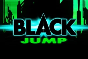 녹색과 검정색 배경 위에 BLACK JUMP라는 텍스트가 중앙에 위치해 있고, 뒷배경에는 미래적인 도시 실루엣이 나타나 있다