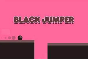 분홍색 배경에 BLACK JUMPER라고 적힌 글자와 검은색 공이 두 플랫폼 사이에 놓여 있다