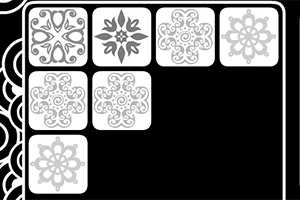 검은 배경에 다양한 패턴이 있는 흰색 사각형 네 개가 배열되어 있습니다