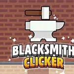 벽돌 배경 앞에 모루와 망치 아이콘이 있는 이미지, 아래에 BLACKSMITH CLICKER라는 텍스트가 있음