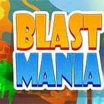 Blast Mania라는 텍스트가 화산과 야자수 배경 위에 있는 밝고 알록달록한 이미지
