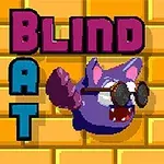 노란 벽돌 배경 앞에 커다란 안경을 쓴 보라색 박쥐와 BLIND BAT라는 텍스트가 있는 이미지
