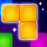 컬러풀한 네모난 블록들이 검정 배경 위에 배치되어 있으며, 네모 주위에 밝은 테두리와 반짝이는 효과가 있다