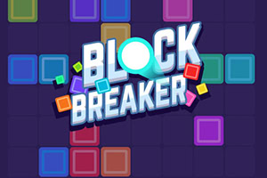 화려한 색상의 사각형 블록들이 겹쳐진 배경에 BLOCK BREAKER 텍스트가 중앙에 위치한 이미지