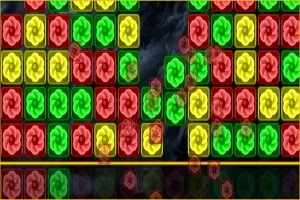 빨간색, 녹색, 노란색의 소용돌이 모양 패턴이 반복된 블록들이 배열된 이미지