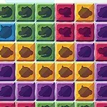 색상별로 정렬된 다양한 동물 실루엣이 있는 다채로운 정사각형 타일