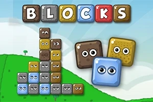 다양한 표정을 지닌 눈이 있는 블록들이 쌓여 있고, 화면 상단에는 BLOCKS라는 글자가 큼지막하게 적혀 있다