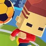 각진 스타일의 캐릭터가 축구공을 차는 모습