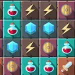 다양한 아이콘이 그려진 격자 배열로 검, 물약, 번개, 방패, 보석이 포함되어 있음