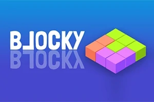 파란색 배경에 B_LOCKY라는 텍스트와 여러 색상의 블록 모양