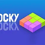 파란색 배경에 B_LOCKY라는 텍스트와 여러 색상의 블록 모양