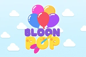 파란 하늘에 다섯 개의 알록달록한 풍선과 BLOON POP이라는 글자가 있는 이미지