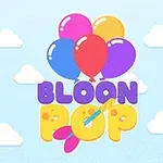 파란 하늘에 다섯 개의 알록달록한 풍선과 BLOON POP이라는 글자가 있는 이미지