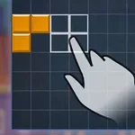 손 모양 아이콘이 회색 격자 화면에서 주황색 블록 세 개를 가리키고 있습니다