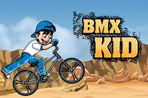 소년이 BMX 자전거를 타고 사막을 배경으로 점프하는 모습