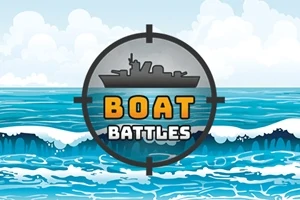 바다 위에 군함 아이콘과 BOAT BATTLES 텍스트가 있는 조준경 이미지