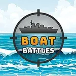 바다 위에 군함 아이콘과 BOAT BATTLES 텍스트가 있는 조준경 이미지
