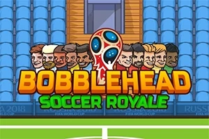 다양한 캐릭터의 얼굴과 중앙에 큰 글씨로 표기된 BOBBLEHEAD SOCCER ROYALE가 있는 이미지