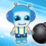 파란 외계인 모양의 캐릭터가 불붙은 폭탄 옆에 서 있고 숫자 8이 표시되어 있습니다