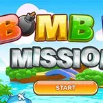 알록달록한 글자로 BOMB IT MISSION이 쓰여 있고, 아래에 주황색 START 버튼이 있는 화면