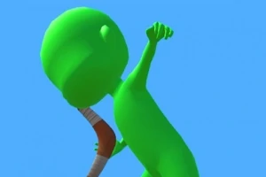 녹색 배경에 부메랑을 던지는 초록색 캐릭터