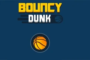 파란 배경에 BOUNCY DUNK라는 글자와 농구공 이미지