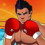 복싱 글러브를 끼고 있는 만화 스타일의 남성 캐릭터가 링에서 포즈를 취하고 있다