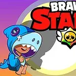 캐릭터가 파란 공룡 잠옷을 입고 웃고 있으며, 위에 BRAWL STARS LEON RUSH라는 텍스트가 있는 이미지