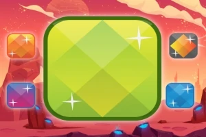 녹색 빛나는 보석과 주변에 다양한 색상의 작은 보석이 있는 화려한 배경