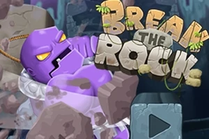 보라색 거인이 화면 중앙에 있으며, 돌을 부수고 있고 위쪽에는 BREAK THE ROCK이란 문구가 있다