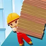 노란 모자를 쓴 캐릭터가 나무판자를 들고 있는 모습