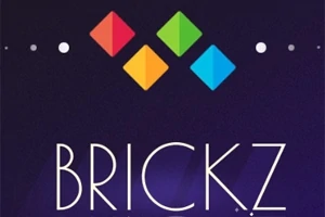 다양한 색상의 다이아몬드 모양이 배열된 그림과 BRICKZ라는 텍스트가 어두운 배경에 있는 이미지