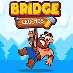 나무 팻말을 잡고 있는 만화 스타일의 근육질 캐릭터와 BRIDGE LEGENDS라는 텍스트