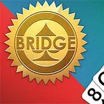 금색 메달 중앙에 BRIDGE 단어가 있고, 오른쪽에는 여러 가지 카드가 펼쳐져 있는 이미지