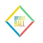 알록달록한 색상의 다이아몬드 형태 테두리 안에 BRIGHT BALL이라는 텍스트가 있는 로고